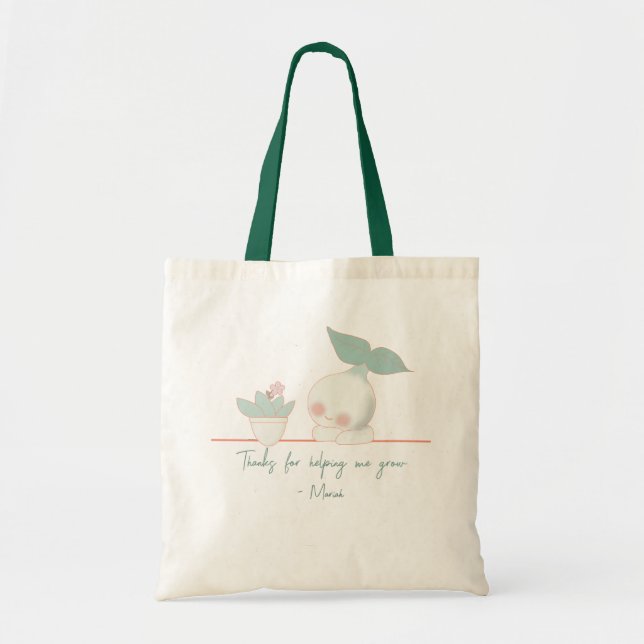 thanks for helping me grow pastel green plant tote bag (Front)