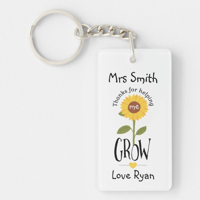Thanks for Helping Me Grow Sunflower Keychain,  Key Ring (Front)