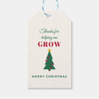 Thanks for Helping Me Grow Teacher Christmas Gift Tags