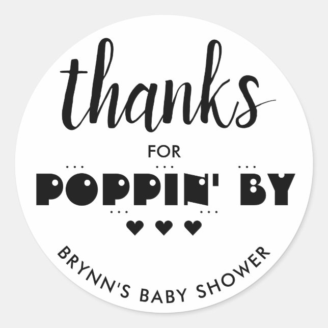 Thanks for Poppin' By Baby Shower Popcorn Classic Round Sticker (Front)