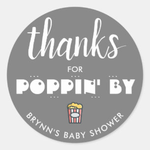 Thanks for Poppin' By Baby Shower Popcorn Classic  Round Sticker