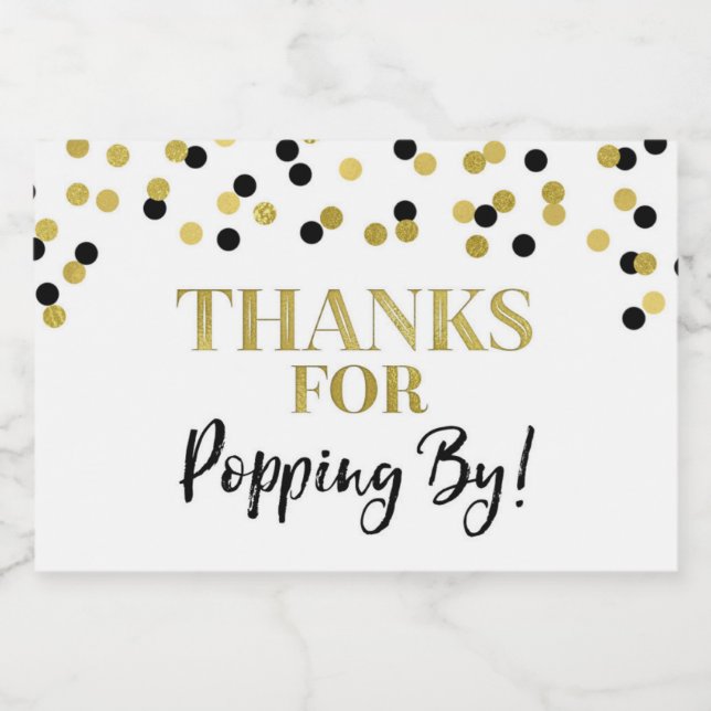 Thanks for Popping by Gold Black Confetti Food Label (Single Label)