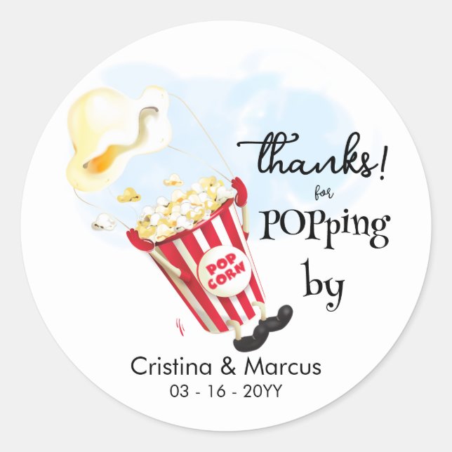 Thanks for Popping By Popcorn Event Classic Round Sticker (Front)