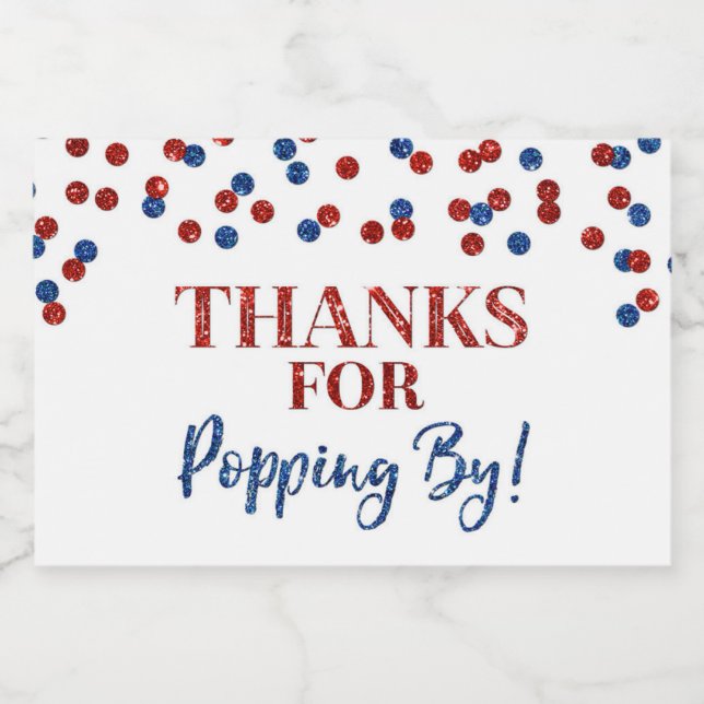 Thanks for Popping by Red Blue Confetti Food Label (Single Label)