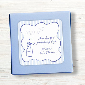 Thanks For Popping By Soda Bottle Blue Baby Shower Square Sticker