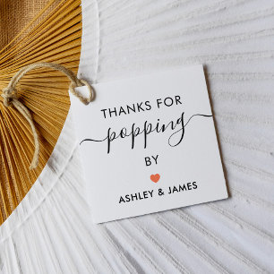 Thanks for Popping By Tags, Wedding Tag, Coral Favour Tags