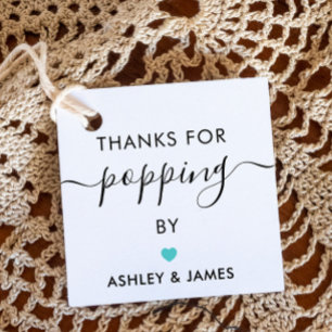 Thanks for Popping By Tags, Wedding Turquoise Favour Tags
