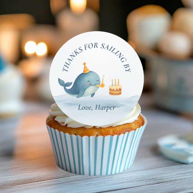 Thanks for Sailing By | Nautical Whale Birthday  Classic Round Sticker (Creator Uploaded)