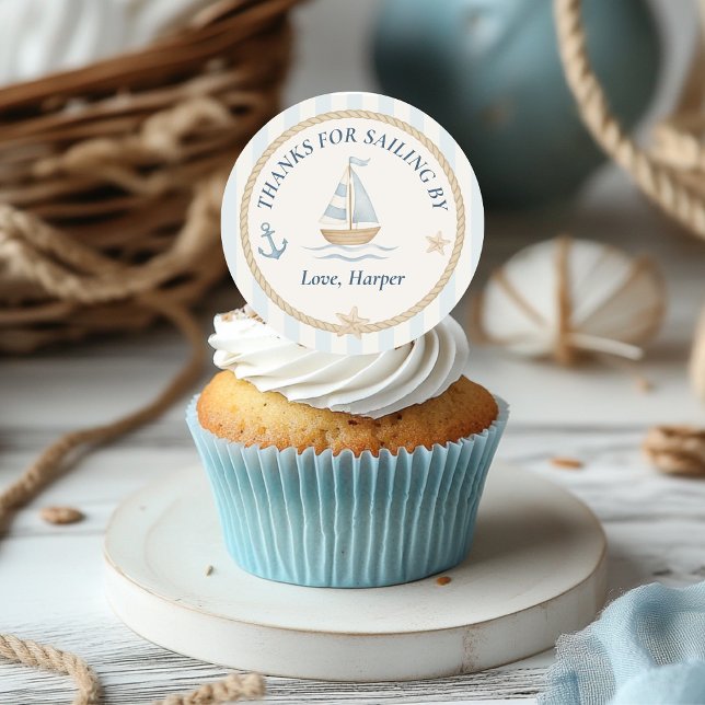 Thanks for Sailing By | Pastel Blue Sailboat Classic Round Sticker (Creator Uploaded)