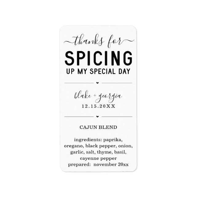 Thanks for Spicing Up My Special Day Spice Blend Label (Front)