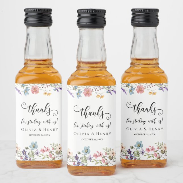 Thanks For Sticking With Us Wildflower Favour  Liquor Bottle Label (Bottles)
