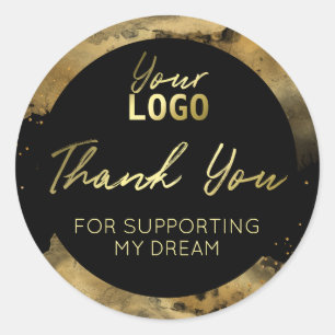 Thanks For Your Support Modern Ink Gold Black Classic Round Sticker