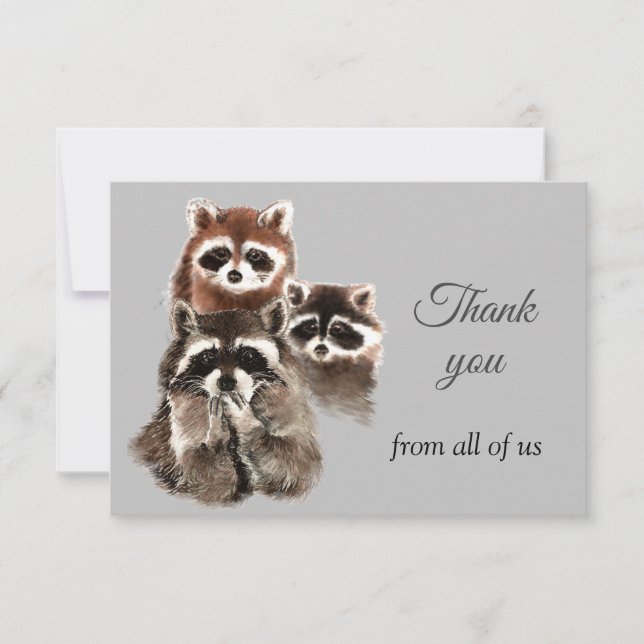 Thanks From All of Us Fun Racoon Animals Thank You Card (Front)