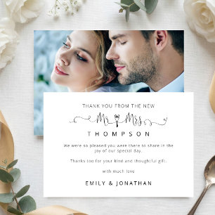 Thanks from New Mr Mrs Script Photo Wedding Card