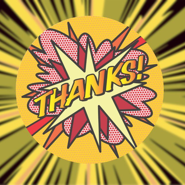 THANKS Fun Modern Comic Book Thank You Classic Round Sticker (THANKS Fun Modern Comic Book Thank You Classic Round Sticker)