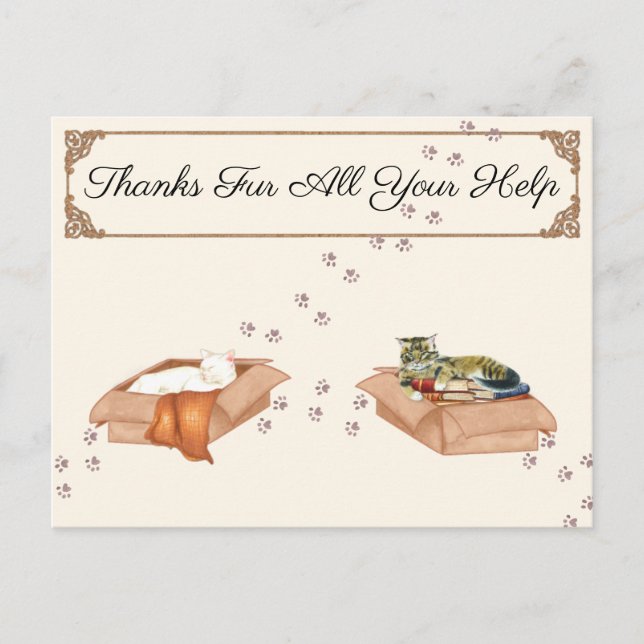 Thanks Fur All Your Help! Cats in Boxes, Gratitude Postcard (Front)