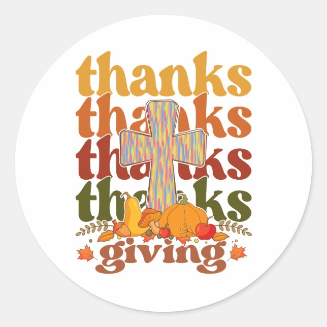 Thanks Giving Cross Pumpkin Classic Round Sticker (Front)