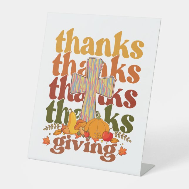 Thanks Giving Cross Pumpkin Pedestal Sign (Front)