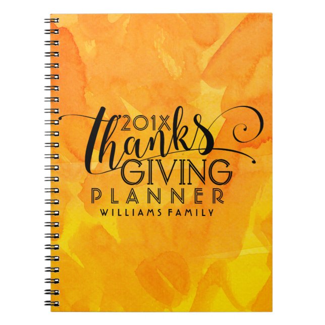 Thanks Giving Planne Black Typography On Orange Notebook (Front)