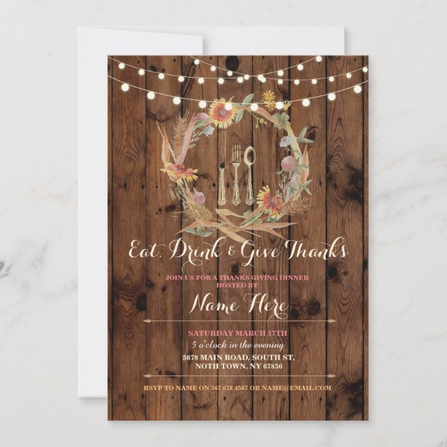 Thanks Giving Thanksgiving Floral Fall Invite (Front)