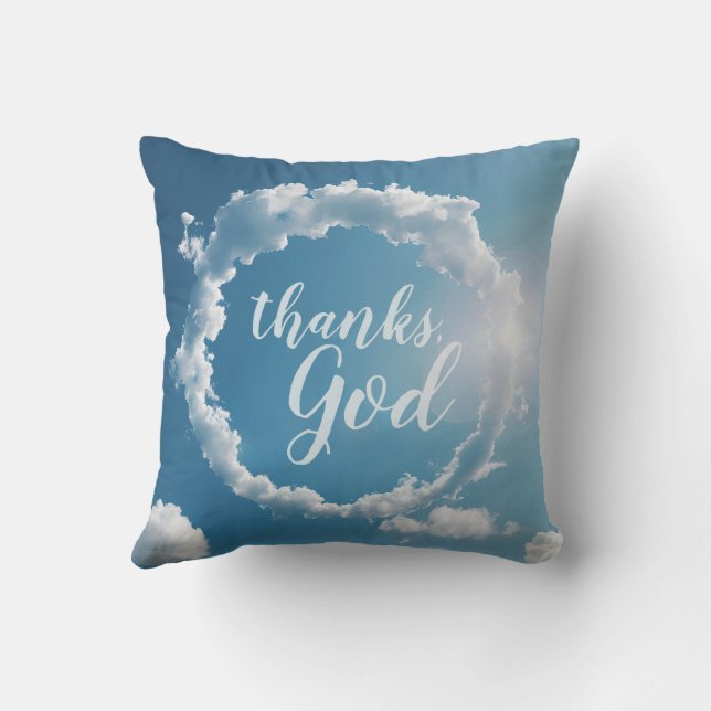 Thanks, God Clouds Photography Blue Throw Pillow (Back)