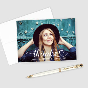Thanks Heart Script Custom Graduation Photo Thank You Card