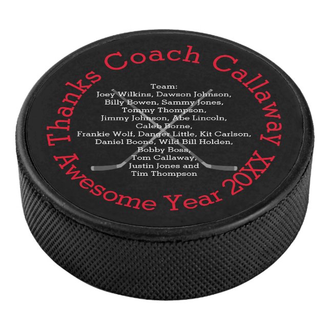 Thanks Hockey Coach with Team Names Hockey Puck (3/4)