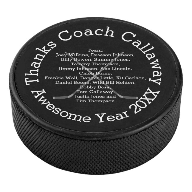 Thanks Hockey Coach with Team Names Hockey Puck (3/4)