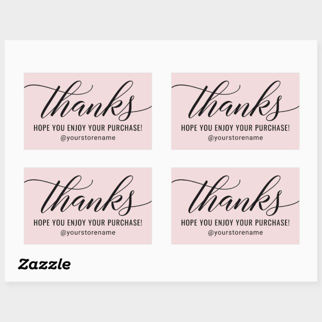 Thanks in Black Modern Script Pink Thank You Rectangular Sticker (Sheet)