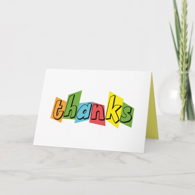 Thanks in Bright Colour Blocked Letters Note Card (Front)