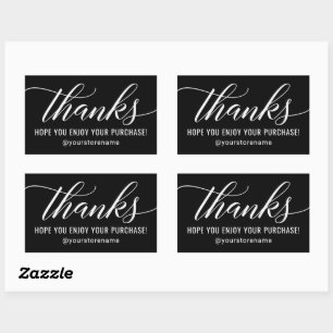 Thanks in White Modern Script Black Thank You Rectangular Sticker