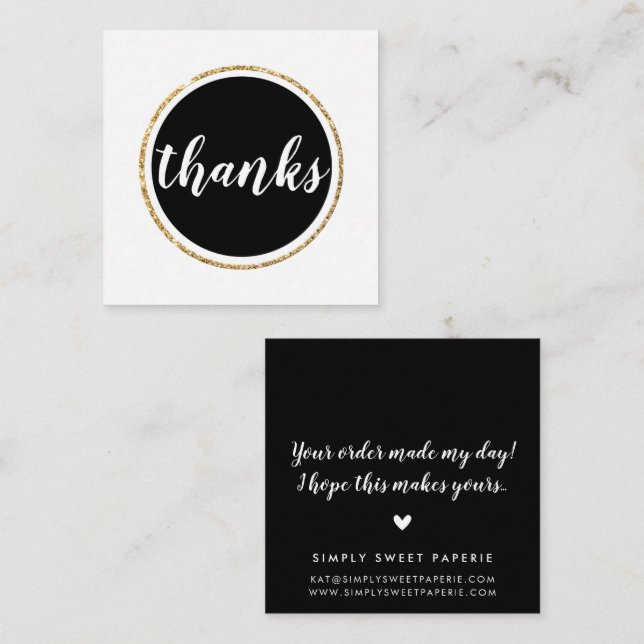 THANKS modern spot hand lettered script black Square Business Card (Front/Back)