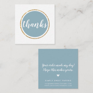 THANKS modern spot hand lettered script dusty blue Square Business Card