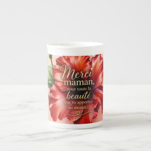 Thanks Mom Elegant Floral Design Bone China Mug