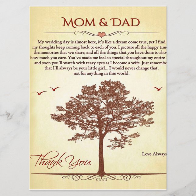 Thanks Mum and Dad Gift,Mother's/Father's Day Gift Menu (Front)