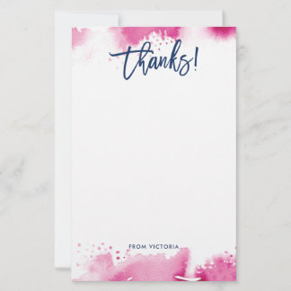 THANKS NOTE modern lettered dark pink watercolor Stationery