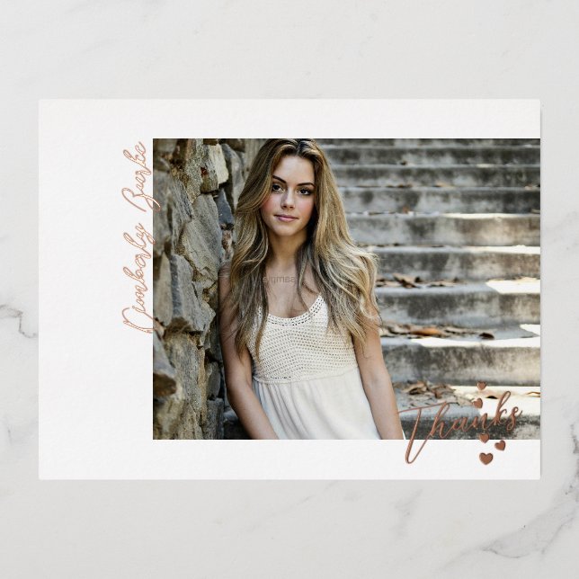 Thanks Plus Hearts Grad Photo Foil Postcard  (Front)