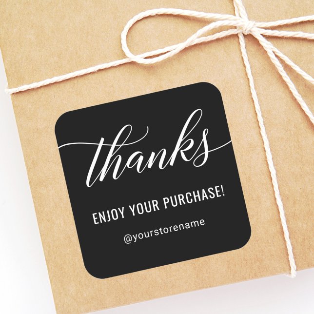 Thanks Script Enjoy Your Purchase Black Square Sticker (Creator Uploaded)