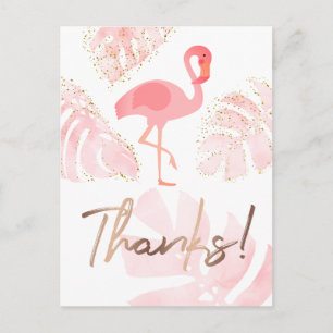 thanks script flamingo pink tropical palms postcard