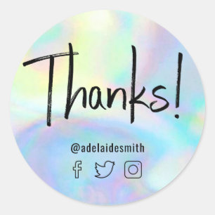 thanks script on faux holograph pastel classic round sticker