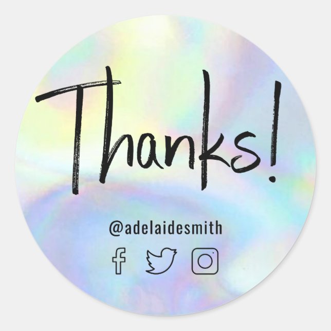 thanks script on faux holograph pastel classic round sticker (Front)
