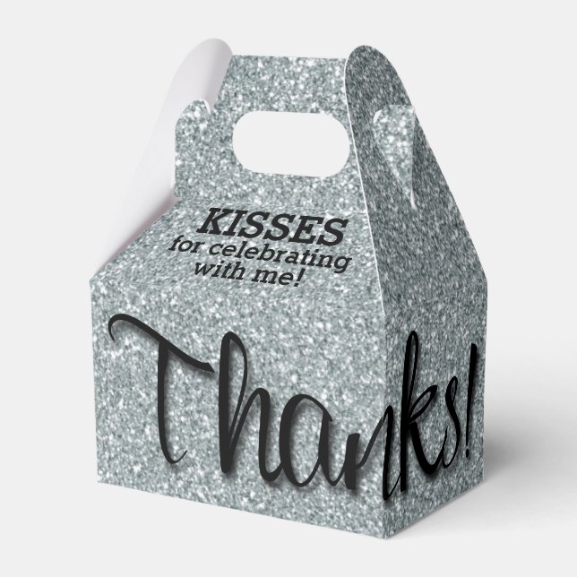THANKS Silver Faux Glitter Favour Box (Front Side)