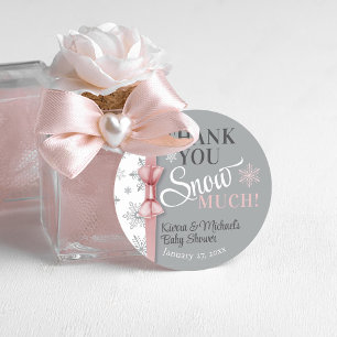 Thanks SNOW Much Baby Girl Pink Snowflake Shower Classic Round Sticker