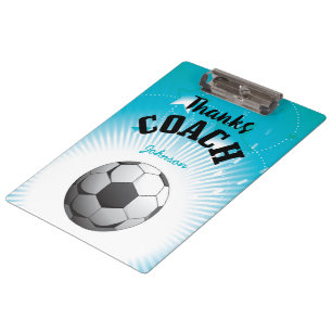 Thanks Soccer Coach Aqua Blue Stars Ball Clipboard