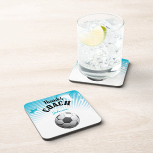 Thanks Soccer Coach Aqua Blue Stars Ball Coaster