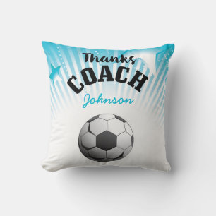 Thanks Soccer Coach Aqua Blue Stars Ball Cushion