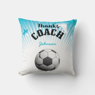 Thanks Soccer Coach Aqua Blue Stars Ball Cushion