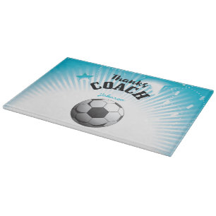 Thanks Soccer Coach Aqua Blue Stars Ball Cutting Board