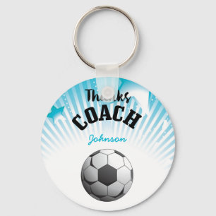 Thanks Soccer Coach Aqua Blue Stars Ball Key Ring