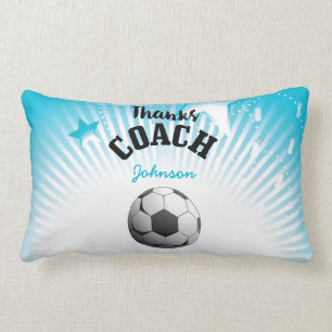 Thanks Soccer Coach Aqua Blue Stars Ball Lumbar Cushion